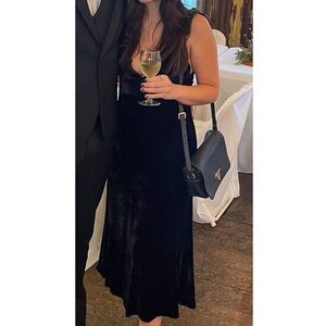 Reformation Black Velvet Midi Dress